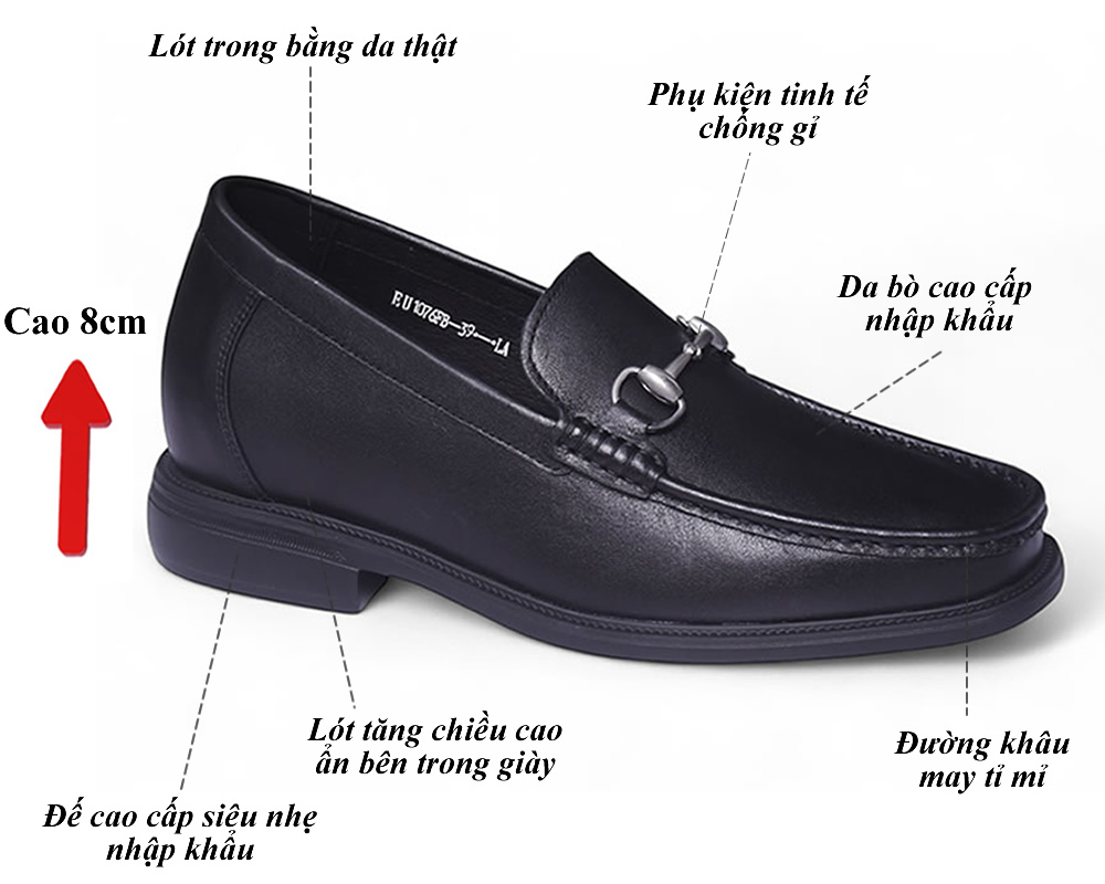 Giày nam cao 8cm siêu nhẹ đế khâu 13